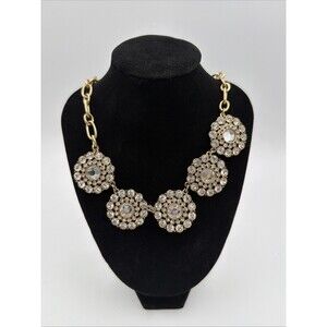 J.Crew Gold Tone Crystal Statement Necklace Floral Rhinestone Bib 20in